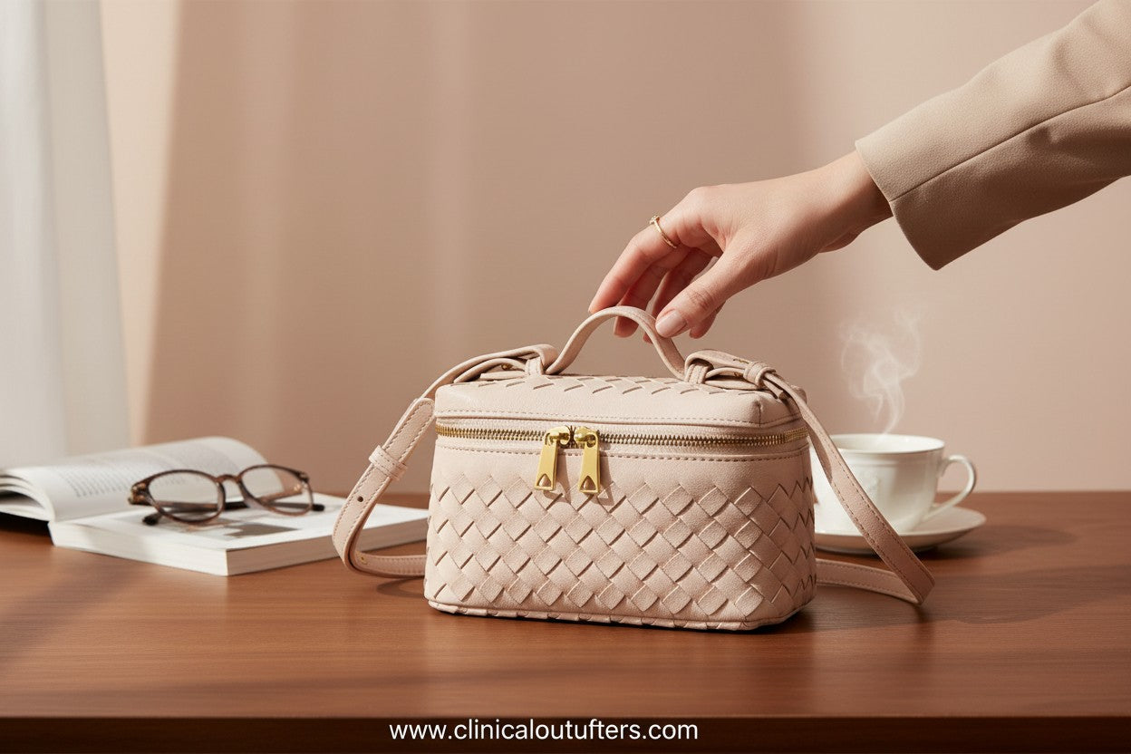 Woven Texture Tote Bag in blush with gold hardware, handheld and crossbody style