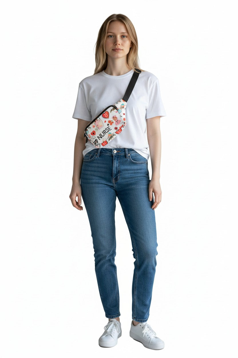 “Nurse fanny pack with medical icons print – Clinical Outfitters”