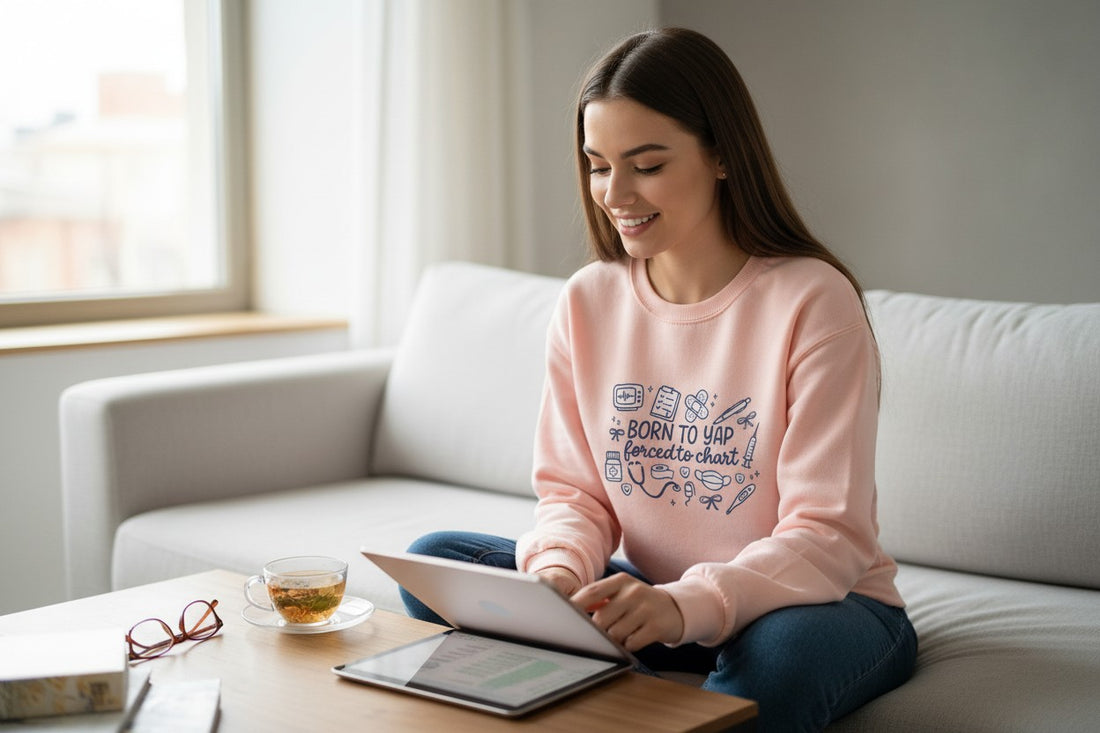 nurse sweatshirt with medical icons
