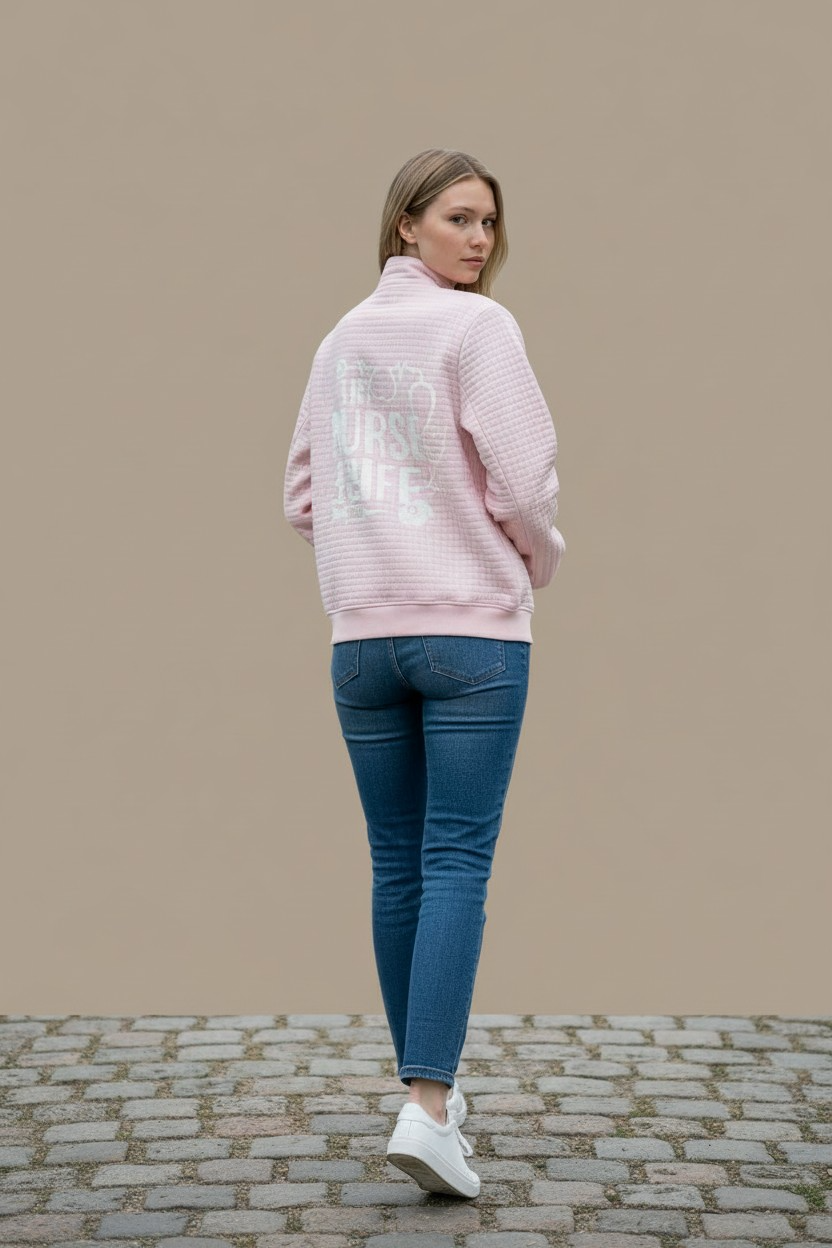 Quilted Nurse Jacket - Blush Pink